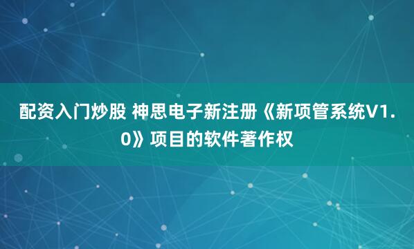 配资入门炒股 神思电子新注册《新项管系统V1.0》项目的软件著作权